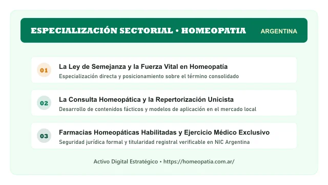Enfoque temático y aplicaciones de negocio para el activo digital homeopatia.com.ar (Homeopatia)